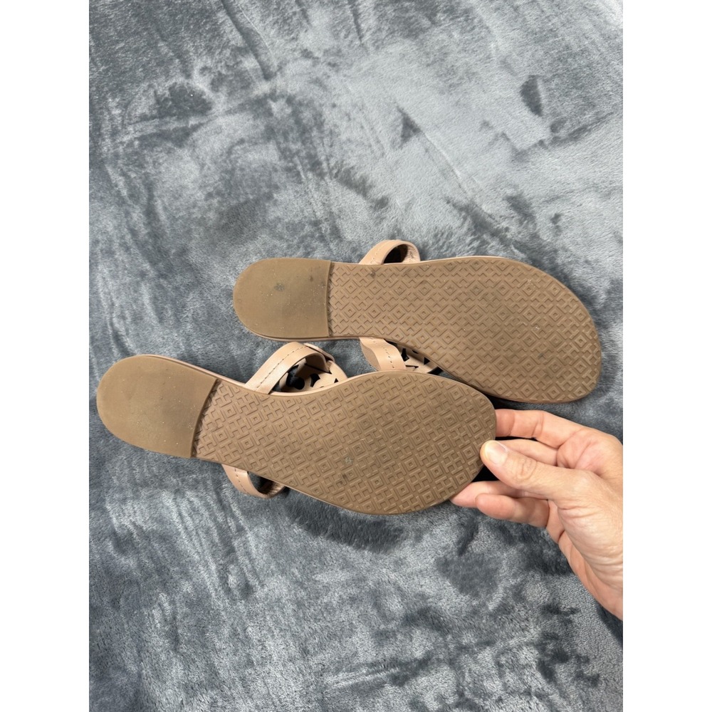 Tory Burch Miller Sandals Women 8.5M Blush Nude Leather Logo Thong Flats - Picture 5 of 10